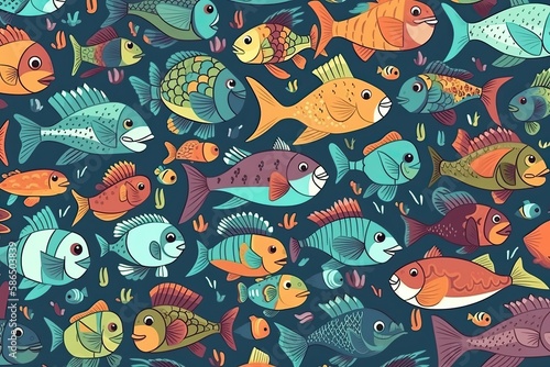 group of vibrant fish swimming in a bright blue ocean. Generative AI