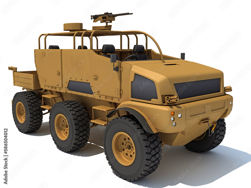 Military Vehicle 3D rendering on white background Military Vehicle 3D rendering on white background