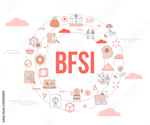 bfsi banking financial services and insurance concept with icon set template banner and circle round shape