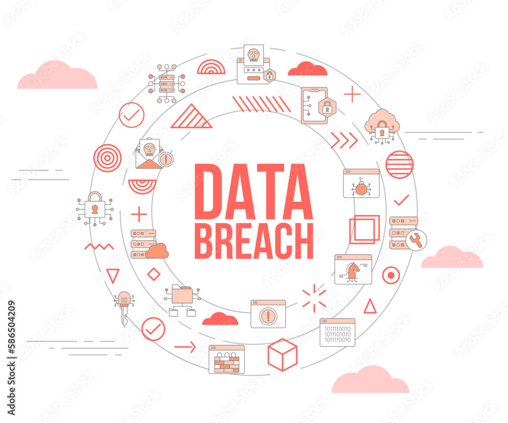 data breach technology concept with icon set template banner and circle round shape