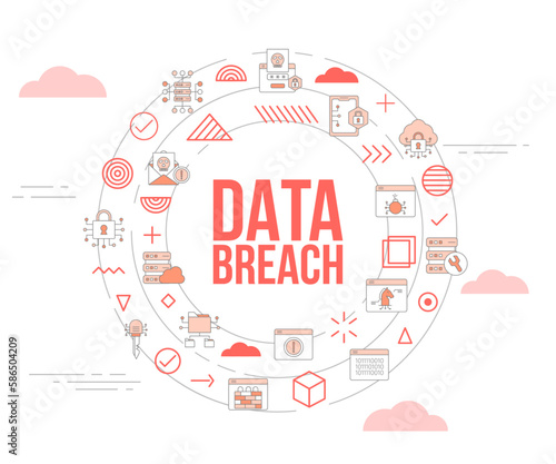 data breach technology concept with icon set template banner and circle round shape