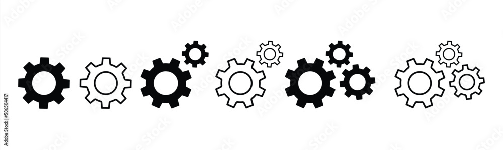 Gear icon. Gears setting icon collection, gear wheel, cogwheel group. Gear icon for apps and websites sign and symbol. Vector illustration.	