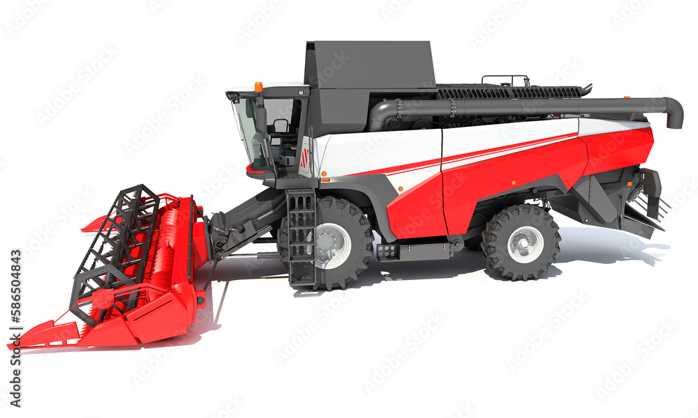 Farm Combine Harvester 3D rendering on white background Farm Combine Harvester 3D rendering on white background