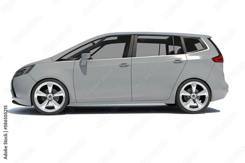 Car 3D rendering on white background