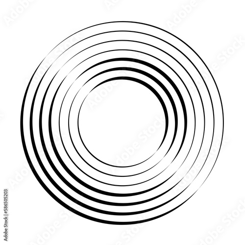 Concentric circles icon. Assymmetric ring shapes. Radio, radar or sonar wave symbol isolated on white background. Vector graphic illustration