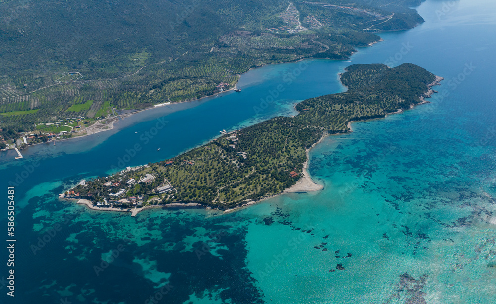 Pen -  Kalem Island view with aerial drone. Dikili - Izmir - Turkey
