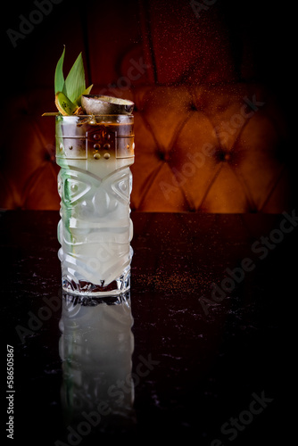 Classic cocktail glass on table in night club restaurant.