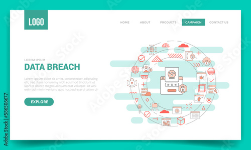 data breach technology concept with circle icon for website template or landing page homepage