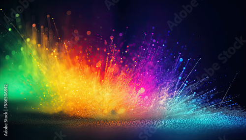 Explosion of multicolored water droplets spreading everywhere. Abstract background. Generative AI