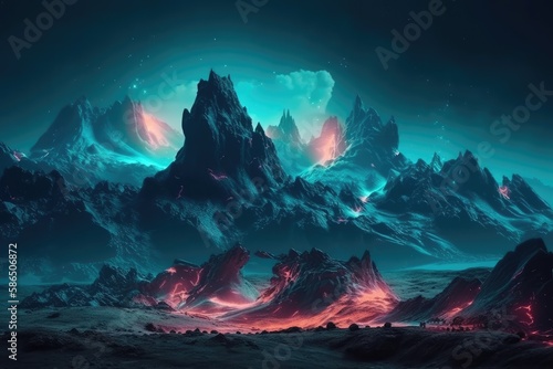 majestic mountain range under a starry night sky. Generative AI