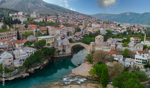 The old bridge and river in city of Mostar
