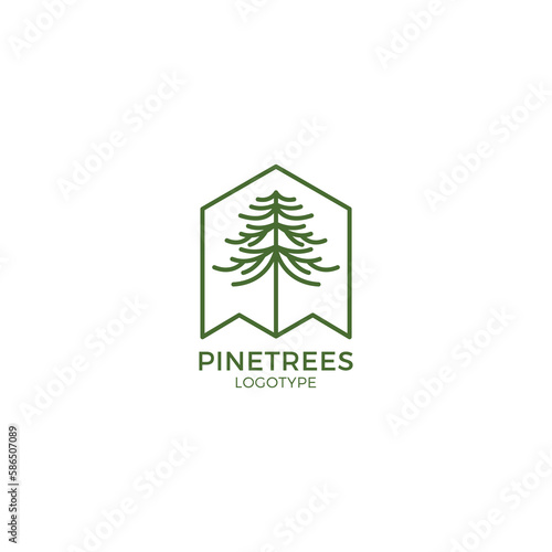 Pine tree penderosa with linear and emblem style logo icon vector illustration photo