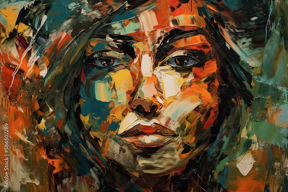 vibrant and colorful portrait of a womans face. Generative AI