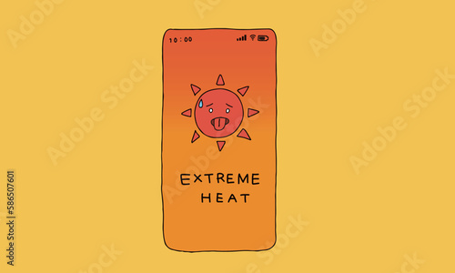 猛暑の天気予報　熱中症の太陽　スマートフォン画面のイラスト