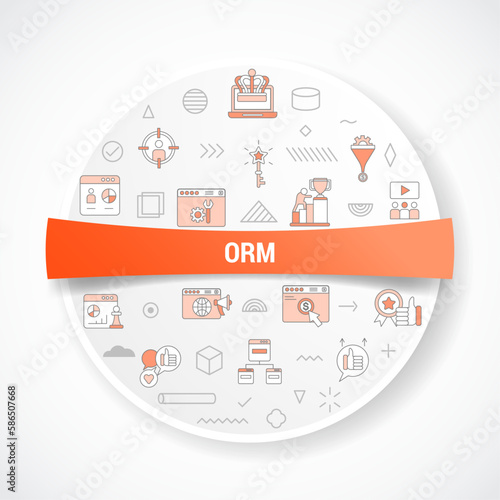 orm online reputation management concept with icon concept with round or circle shape for badge