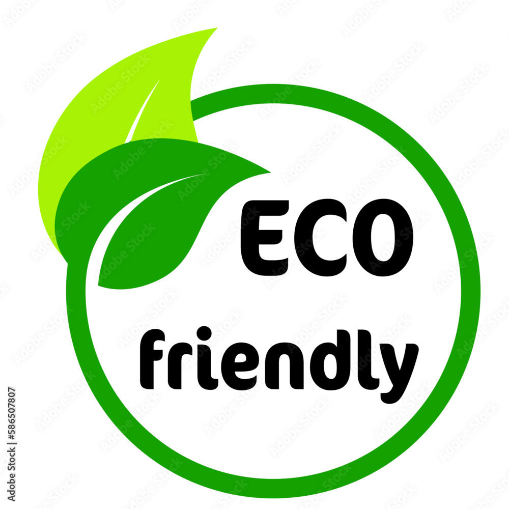 Eco friendly logo, green color circle icon symbol with leaves, vector illustration for product label, sticker, stamp, banner idea concept graphic isolated on white background. Eco friendly logo, green color circle icon symbol with leaves, vector illustration for product label, sticker, stamp, banner idea concept graphic isolated on white background.