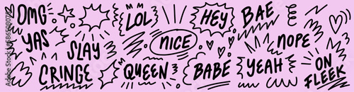 Girl power lettering collection, trendy vector doodle style
