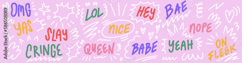 Girl power lettering collection, trendy vector doodle style
