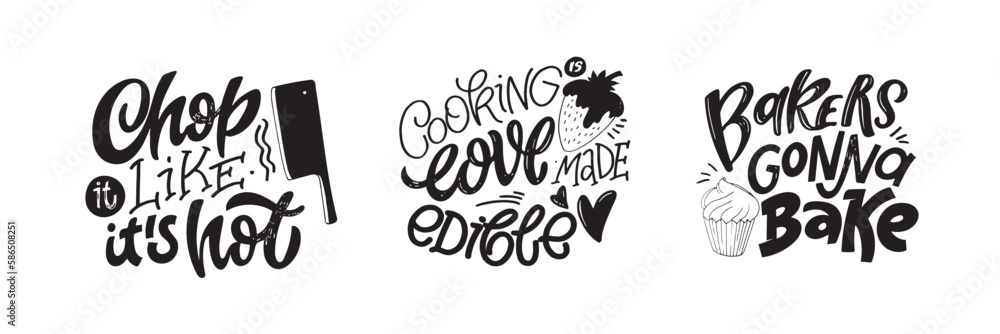 Cute funny hand drawn doodle lettering about kitchen and cooking. T-shirt design, mug print.
