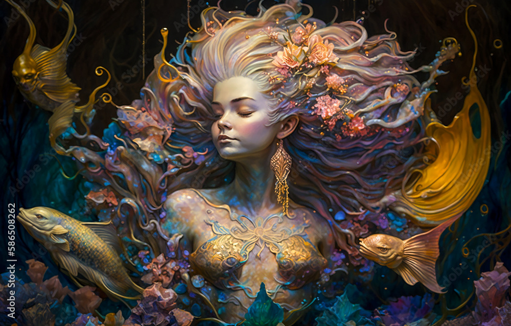Mermaid Visualisation Mermaid Fantasy Dreams. Generative AI. A digital painting of an ...