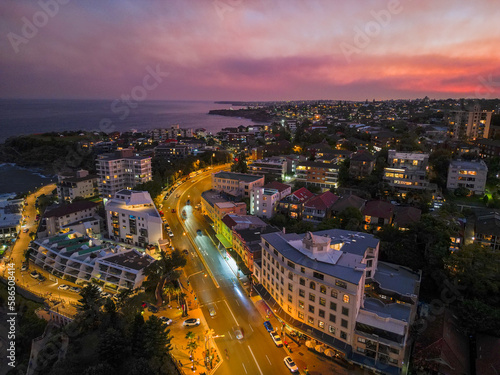 Aerial view of colourful Lights at sunset on Bondi Junction Australia. © AspectDrones