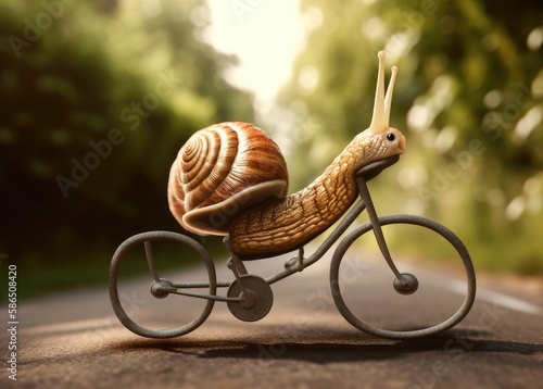 A snail crossing the road by bicycle Generative AI Illustration photo