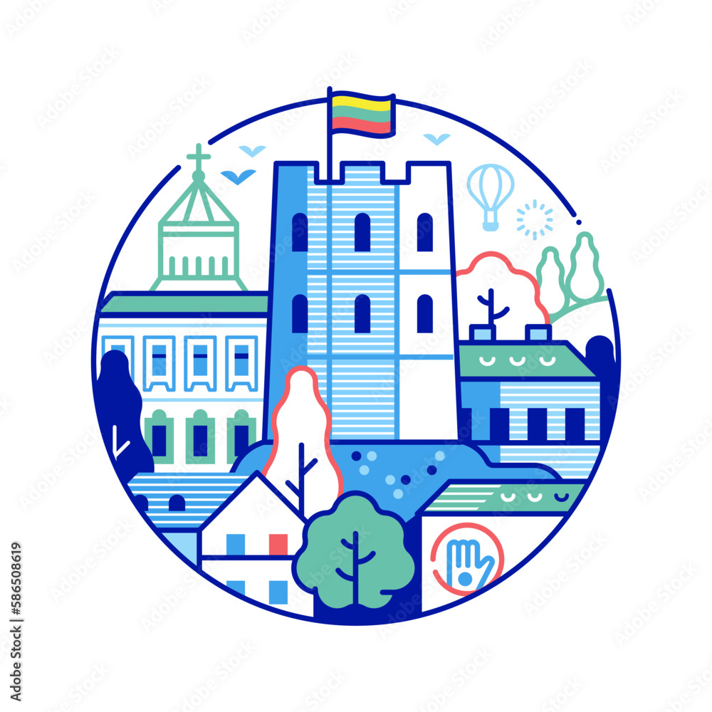 Travel Vilnius Icon with Gediminas Castle Tower