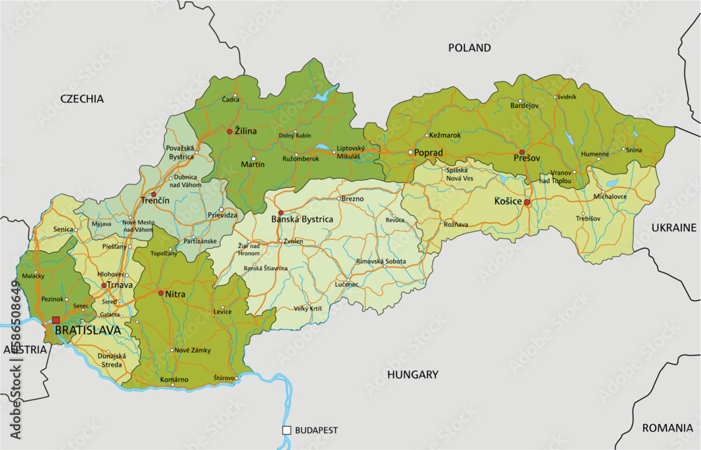 Highly detailed editable political map with separated layers. Slovakia. Highly detailed editable political map with separated layers. Slovakia.