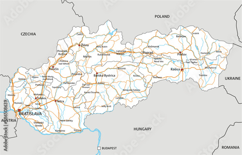 High detailed Slovakia road map with labeling.