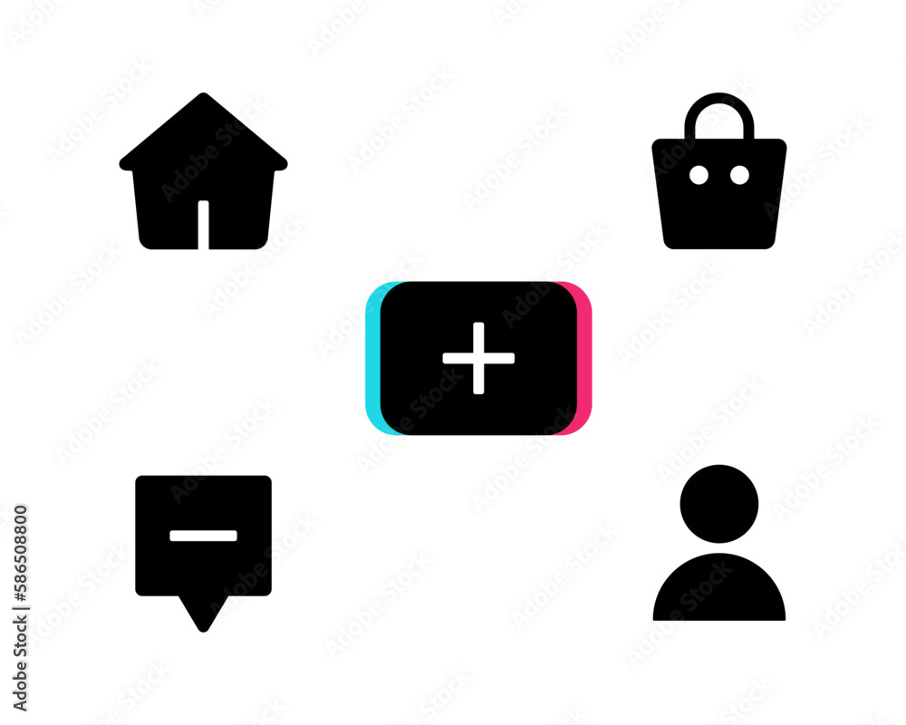 Social media Tiktok concept. Home, shop, create, inbox, and profile icon vector Social media Tiktok concept. Home, shop, create, inbox, and profile icon vector