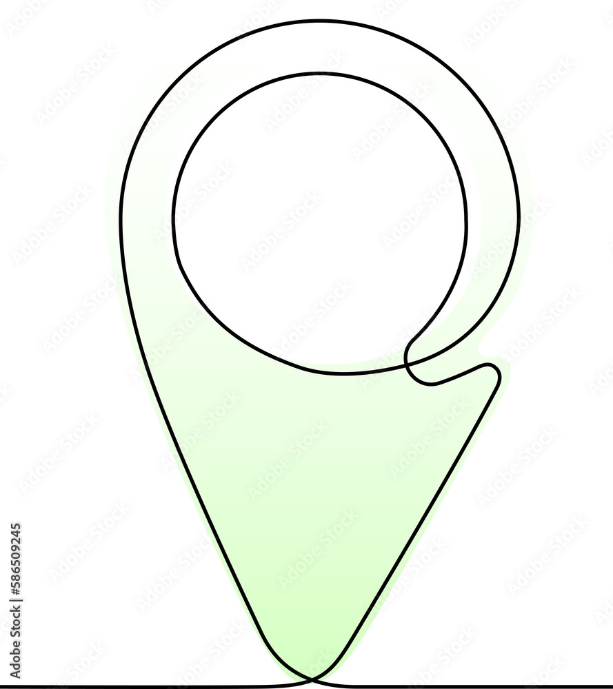 Continuous single line drawing of colored map pin. Linear style. Gps ...