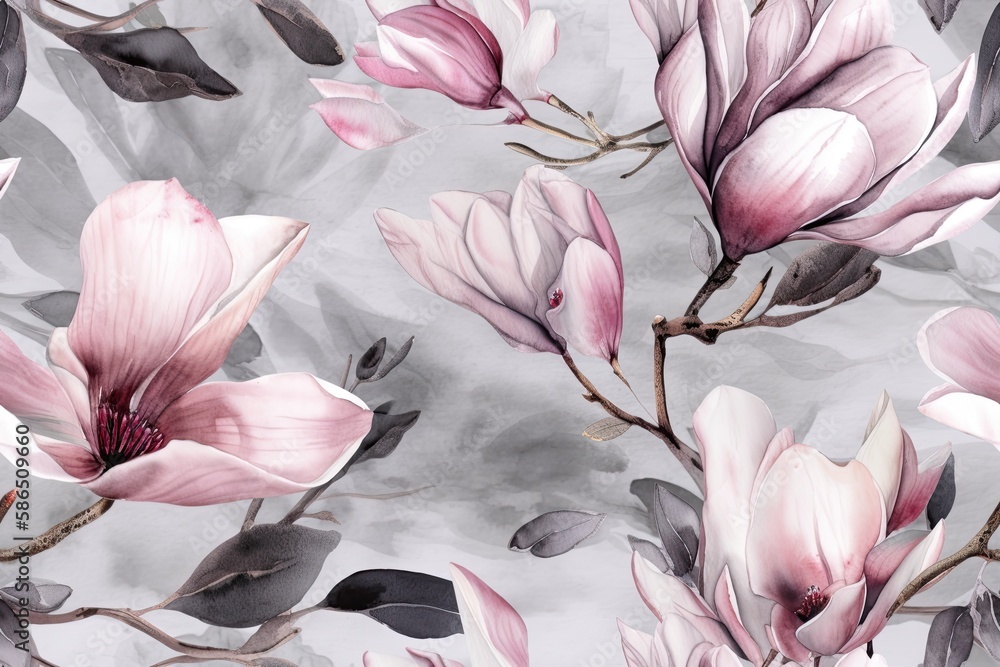 pink flowers against a muted gray backdrop. Generative AI