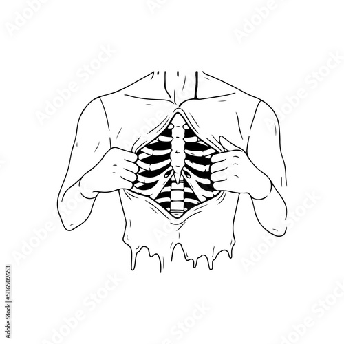 vector illustration of man with ribs concept
