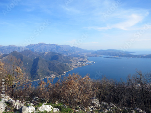 Panoramic view of Kotor Bay from mountain top in Montenegro, Europe