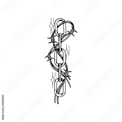 vector illustration of barbed wire with chain concept