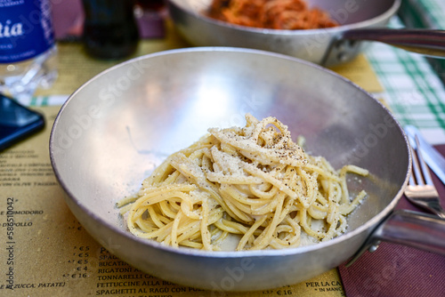  Fresh pasta   spaghetti cacio e pepe at  typical italian resaturant at Trastevere   neighbourhood at Rome  photo