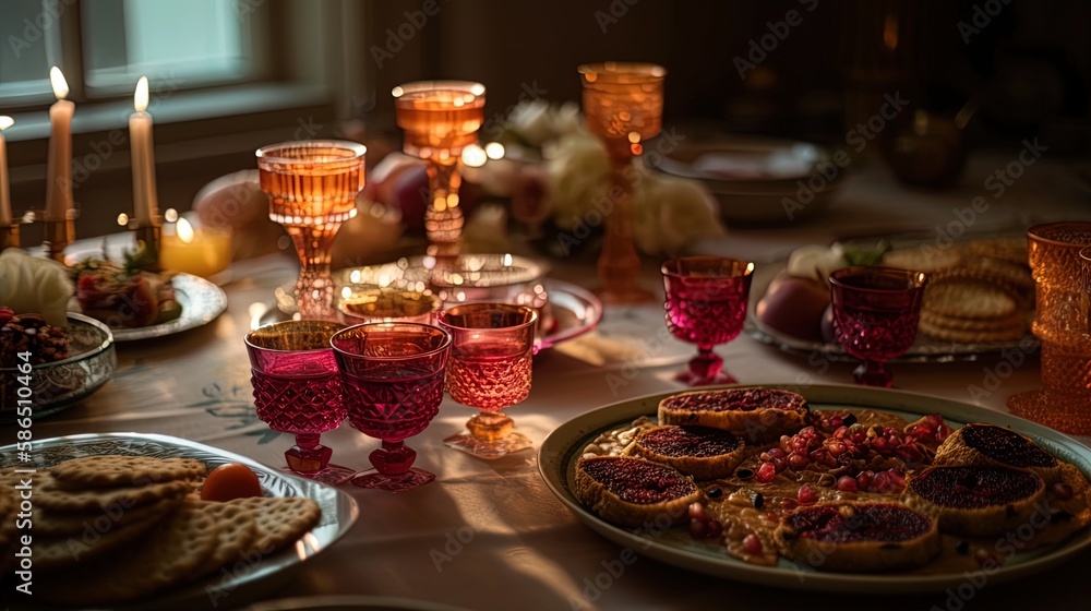 a memorable Passover feast in 8K, featuring delectable kosher food and lively conversations. This photorealistic portrait captures the holiday's warmth and joy with professional color grading