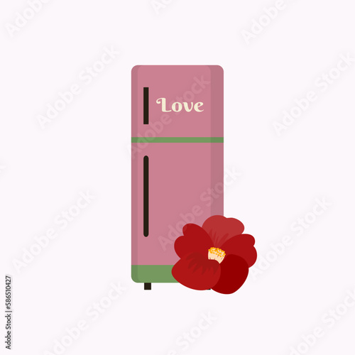  Illustration Flat Design Refrigerator with  Red Flower
