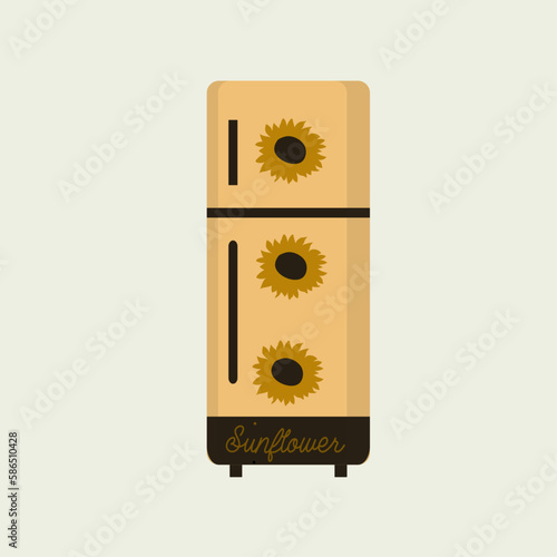  Illustration Flat Design Refrigerator with Pattern Sunflowers