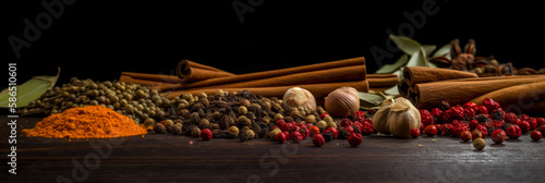 spices background, horizontal layout banner with copy space, generative ai