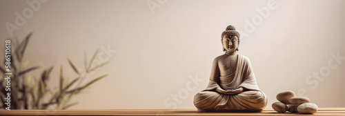 Leinwand Poster mediatation concept, a buda in horizontal layout banner with copy space, generat