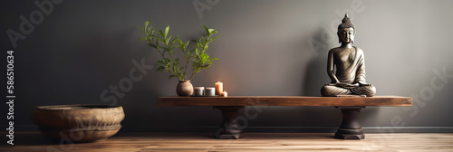 mediatation concept, a buda in horizontal layout banner with copy space, generative ai