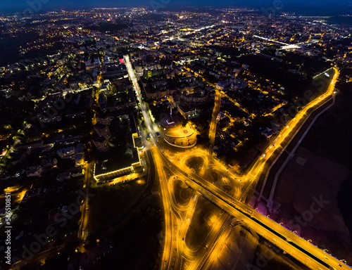 Kaluga, Russia. Gagarin interchange. Gagarinsky bridge. Night city. Aerial view photo