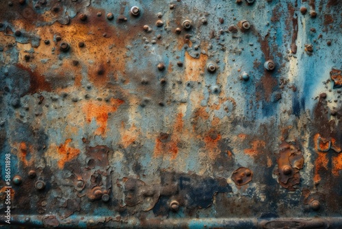 weathered metal texture with rivets. Generative AI