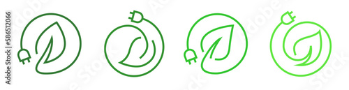 Renewable energy plug leaf icons design collection set. Electric green power charge button symbol.