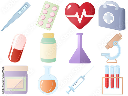 Health care, set of medical  colorful style vector icons, ambulance health insurance, treatment 