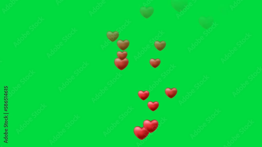 Flying Red Hearts Animation on chroma key green screen background. Social Media Concept. 4K Flying Red Hearts Animation on chroma key green screen background. Social Media Concept. 4K