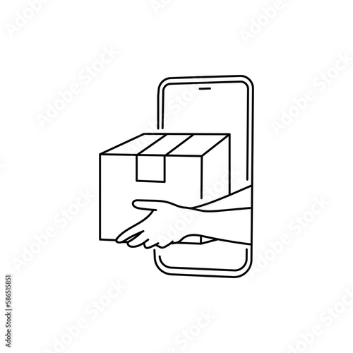 Online delivery box  black line icon. Pictogram for web page