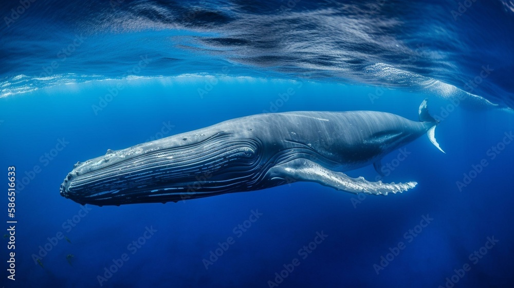 Fototapeta premium Humpback Whale Breaching in Turquoise Waters - Generative AI
