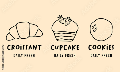 Simple bakery homemade, pastry and bread shop logo, badges, labels, icons and stickers.
